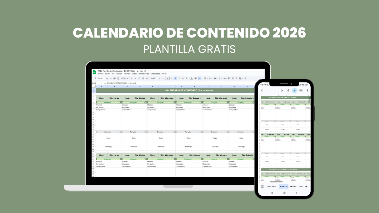 Calendario de contenido 2026 PLANTILLA GRATIS